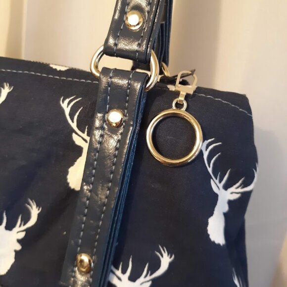 New Vinyl Double handle Shoulder Satchel Bag Purse Navy Blue White Deer Western - Picture 6 of 12